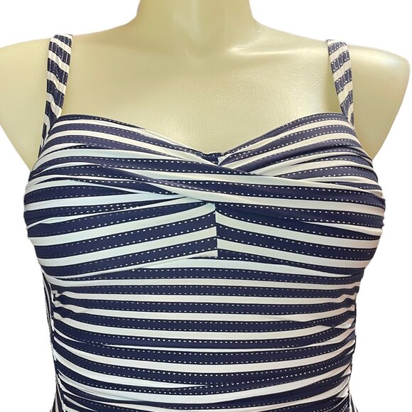 Niptuck Swim Nautical Stripe Ahoy Foil Twist Front Tummy Control Swimsuit US 8 - Picture 2 of 8